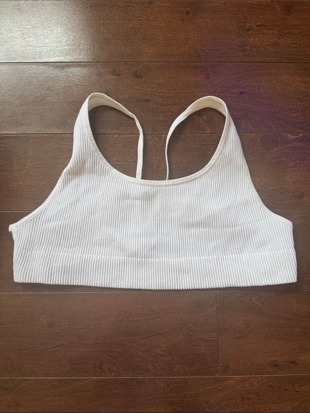 Ribbed White Scoop-Front Bralette With Strappy Back